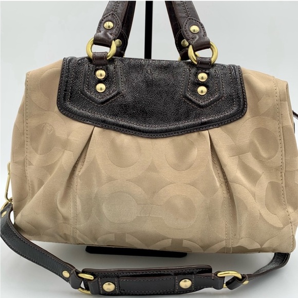 Coach Signature Madison Op Art Audrey Khaki Brown Satchel 14294 Handbag Purse - Picture 4 of 11
